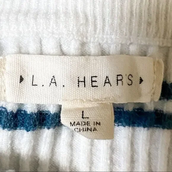 Large- PacSun crop top white/navy - Picture 2 of 3